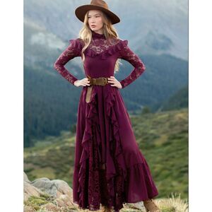 NWT Joyfolie Sveta Maxi Dress in Oxblood Cottage Core Western Showstopper Size M